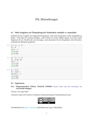 Ubung: D7b Miniübungen: mutable vs. Immutable - Pythonkurs (PDF)