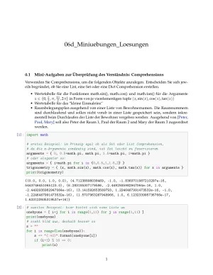 Ubung: D6d Miniübungen: Comprehensions Lösungen - Pythonkurs (PDF)