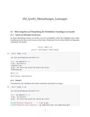 Ubung: G5d SymPy: Miniübungen: Grundlagen Lösungen - Pythonkurs (PDF)
