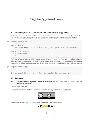 Ubung: G3g NumPy: Miniübungen: linalg - Pythonkurs (PDF)