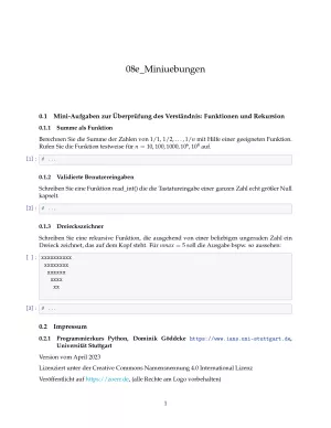 Ubung: D8e Miniübungen: Funktionen - Pythonkurs (PDF)