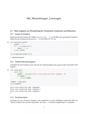 Ubung: D8e Miniübungen: Funktionen Lösungen - Pythonkurs (PDF)