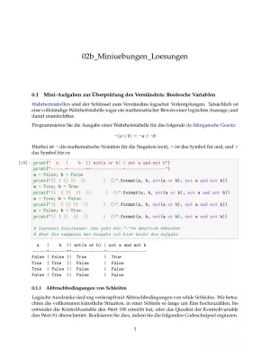 Ubung: C2b Miniübungen: Der Datentyp bool Lösungen - Pythonkurs (PDF)