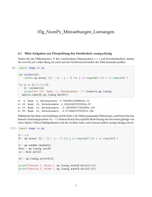 Ubung: G3g NumPy: Miniübungen: linalg Lösungen - Pythonkurs (PDF)