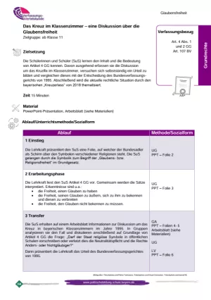 Unterrichtsplanung: Glaubensfreiheit 3 - Art. 4 GG (PDF)