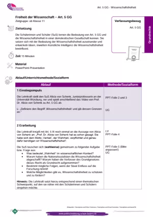 Unterrichtsplanung: Kunst- und Wissenschaftsfreiheit - Art. 5 GG (PDF)