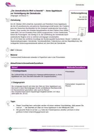 Unterrichtsplanung: „Die demokratische Welt schwankt“ - Anne Applebaum zur Verteidigung der Demokratie (PDF)