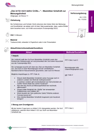 Unterrichtsplanung: „Das ist für mich wahre Größe…" - Maximilian Schafroth zur Meinungsfreiheit - Art. 5 GG (PDF)