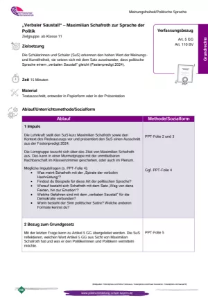 Unterrichtsplanung: „Verbaler Saustall…" - Maximilian Schafroth zur Sprache der Politik - Art. 5 GG (PDF)