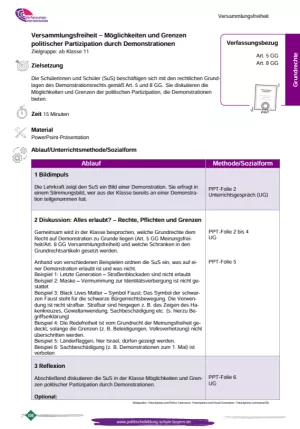Unterrichtsplanung: Versammlungsfreiheit 2 - Art. 8 GG (PDF)