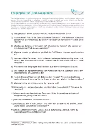 Sonstiges: Lernstandsfeststellung: Fragenpool für (Erst-) Gespräche (Deutsch)