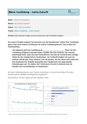 Arbeitsblatt: Lernstandsfeststellung: Meine Ausbildung - meine Zukunft: Worddatei für Lehrkräfte