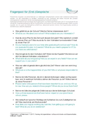 Sonstiges: Lernstandsfeststellung: Fragenpool für (Erst-) Gespräche (Englisch/Deutsch)