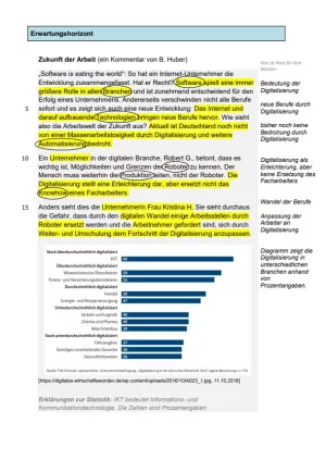 Sonstiges: Lernstandsfeststellung: Digitalisierung der Berufswelt: Erwartungshorizont