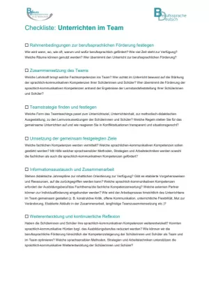 Sonstiges: Unterrichten im Team: Checkliste