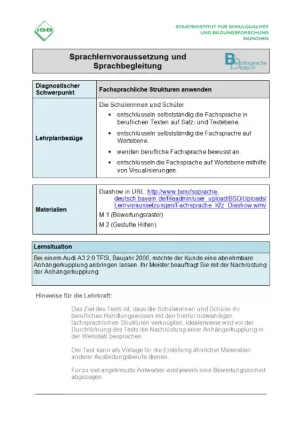 Unterrichtsplanung: Lernstandsfeststellung: Fachsprachliche Strukturen anwenden: Didaktischer Kommentar