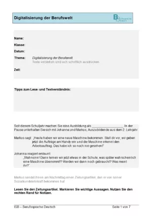 Arbeitsblatt: Lernstandsfeststellung: Digitalisierung der Berufswelt: Paper-Pencil-Test