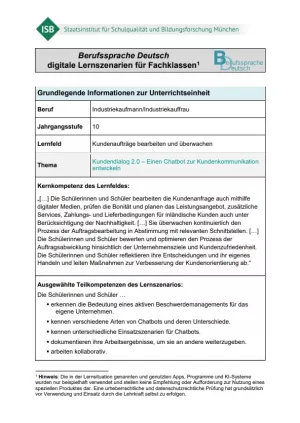Unterrichtsplanung: Kundendialog 2.0 - Einen Chatbot zur Kundenkommunikation entwickeln (DOCX)