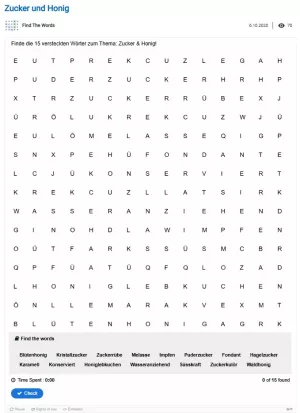 Interaktion: Buchstabengitter: Zucker und Honig
