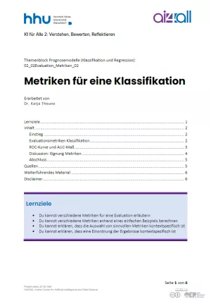 Kurs: Prognosemodelle: Klassifikation und Regression | 02 | Metriken für eine Klassifikation (PDF)