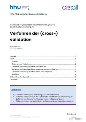 Kurs: Prognosemodelle: Klassifikation und Regression | 02 | Verfahren der (cross-) validation (PDF)