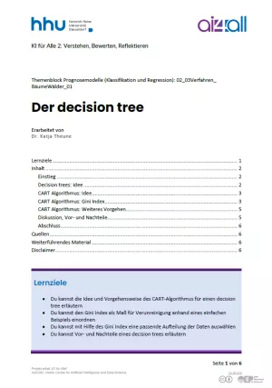 Kurs: Prognosemodelle: Klassifikation und Regression | 03 | Der decision tree (PDF)