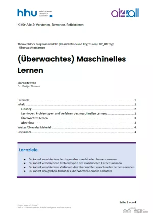 Kurs: Prognosemodelle: Klassifikation und Regression | 01 | (Überwachtes) Maschinelles Lernen (PDF)