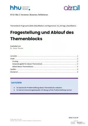 Kurs: Prognosemodelle: Klassifikation und Regression | 01 | Fragestellung und Ablauf des Themenblocks (PDF)