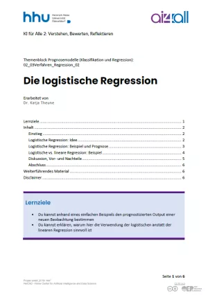 Kurs: Prognosemodelle: Klassifikation und Regression | 03 | Die logistische Regression (PDF)
