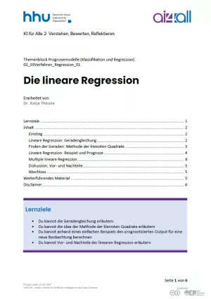 Kurs: Prognosemodelle: Klassifikation und Regression | 03 | Die lineare Regression (PDF)