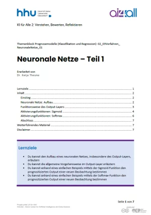 Kurs: Prognosemodelle: Klassifikation und Regression | 03 | Neuronale Netze - Teil 1 (PDF)