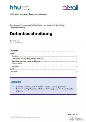 Kurs: Prognosemodelle: Klassifikation und Regression | 05 | Datenbeschreibung (PDF)
