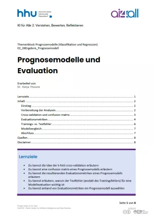 Kurs: Prognosemodelle: Klassifikation und Regression | 05 | Prognosemodelle und Evaluation (PDF)
