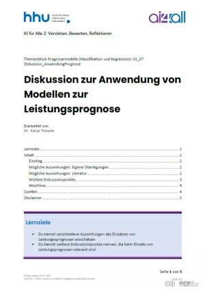 Kurs: Prognosemodelle: Klassifikation und Regression | 06 | Diskussion zur Anwendung von Modellen zur Leistungsprognose (PDF)