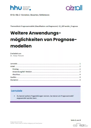 Kurs: Prognosemodelle: Klassifikation und Regression | 07 | Weitere Anwendungsmöglichkeiten von Prognosemodellen (PDF)