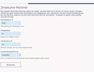 Webtool: Finanzen gestalten | Zinseszins-Rechner