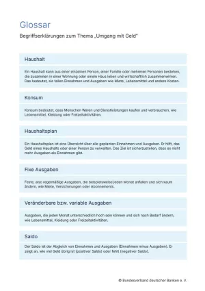 Glossar: Umgang mit Geld | Glossar