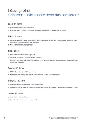 Arbeitsblatt: Schulden vermeiden | Wie konnte das passieren? (Lösungsblatt)