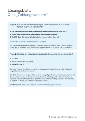 Arbeitsblatt: Zahlungsverkehr | Interaktives Quiz (Lösungsblatt)