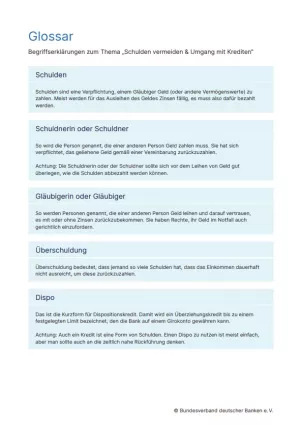 Glossar: Schulden vermeiden | Glossar