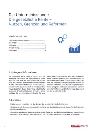Unterrichtsplanung: Rente | Pädagogischer Leitfaden