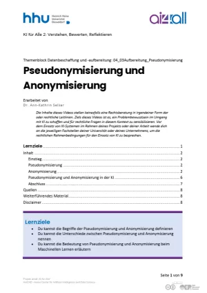Kurs: Datenbeschaffung und -aufbereitung | 03 | Pseudonymisierung und Anonymisierung (PDF)