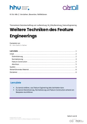 Kurs: Datenbeschaffung und -aufbereitung | 04 | Weitere Techniken des Feature Engineerings (PDF)