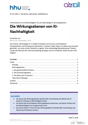 Kurs: KI und Nachhaltigkeit | 06 | Nachhaltige KI: Wirkungsebenen (PDF)