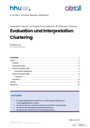 Kurs: Clustering: vom Sortieren bis zum Explorieren | 04 | Evaluation und Interpretation Clustering (PDF)