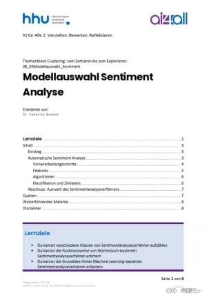Kurs: Clustering: vom Sortieren bis zum Explorieren | 03 | Modellauswahl Sentiment Analyse (PDF)