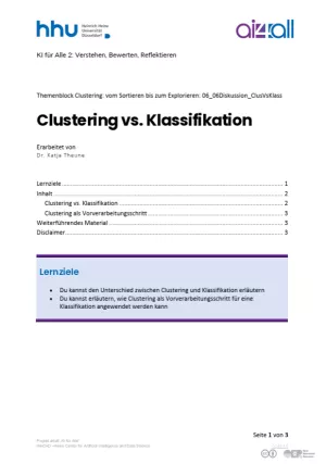 Kurs: Clustering: vom Sortieren bis zum Explorieren | 05 | Clustering vs. Klassifikation (PDF)