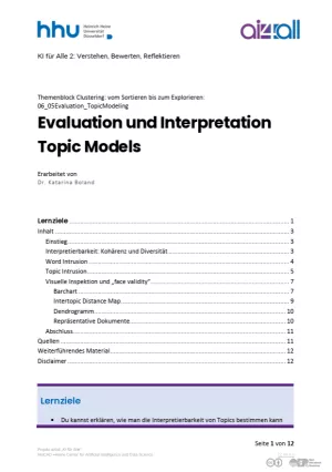 Kurs: Clustering: vom Sortieren bis zum Explorieren | 04 | Evaluation und Interpretation Topic Models (PDF)