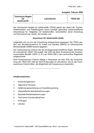 Broschuere: Technische Regeln für Gefahrstoffe: Laboratorien