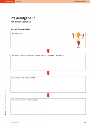 Arbeitsblatt: Take Care Stressprävention: Anti-Stress-Vorhaben (Praxisaufgabe 5.1)